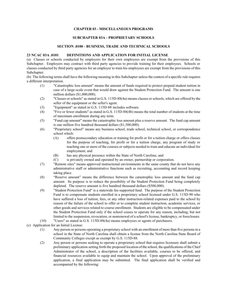 CHAPTER 03 - MISCELLANEOUS PROGRAMS SUBCHAPTER