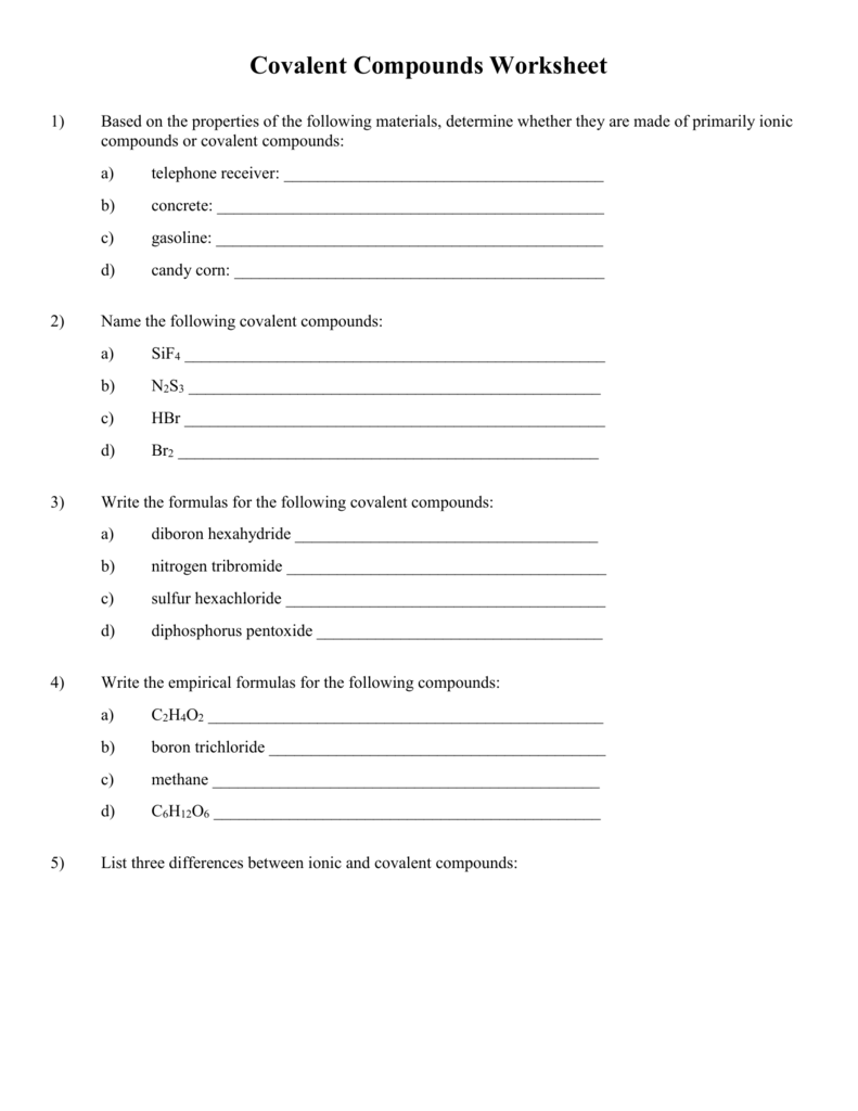 Covalent Compounds Worksheet Regarding Covalent Bonding Worksheet Answers