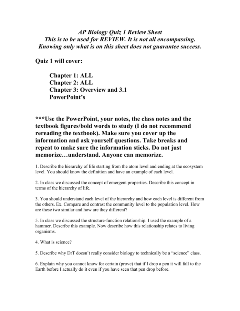 Quiz 2 Review Sheet Great Neck Public Schools