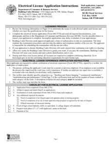 Electrical Licensing Application Instructions