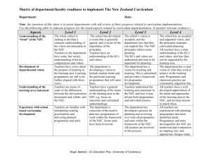 Department readiness matrix for NZC RB