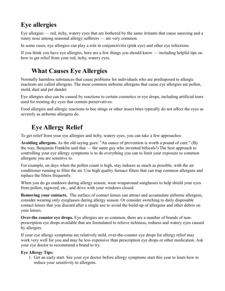 Eye Allergies AMERICAN VISION CENTER Eye Allergies AMERICAN VISION CENTER