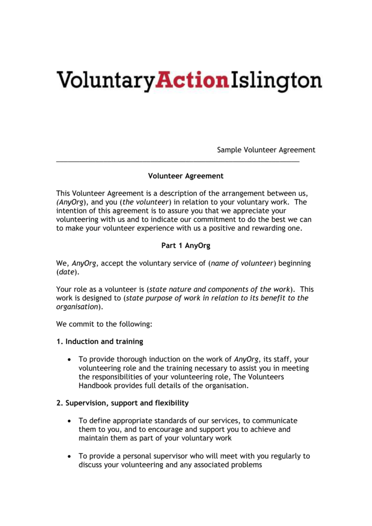 Sample Volunteer Agreement