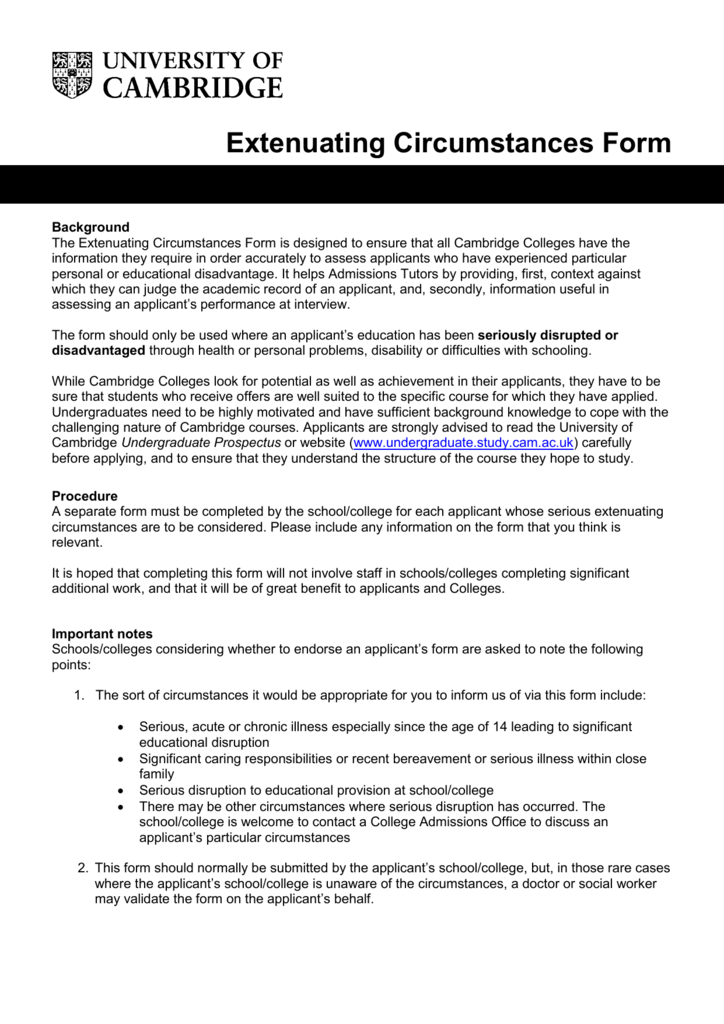 Extenuating Circumstances Form - Undergraduate Study