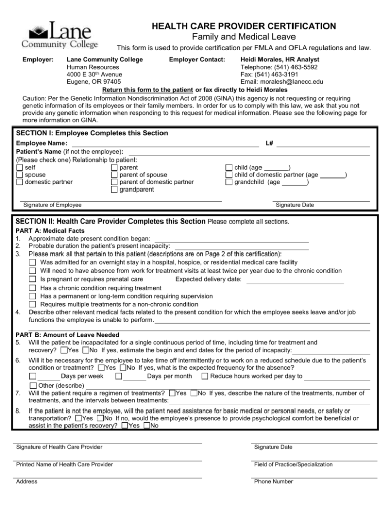 Health Care Provider Certification Form 