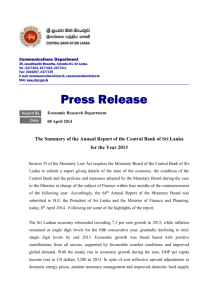 The Summary of the Annual Report of the Central Bank of Sri Lanka