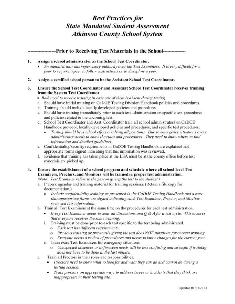 State Testing Procedures Atkinson County Schools State Testing Procedures Atkinson County Schools
