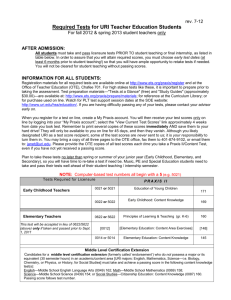Required Tests for Teacher Education Students University of Rhode