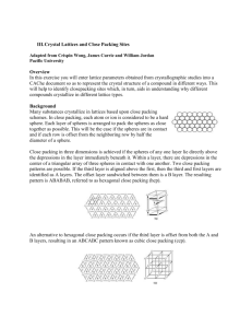 III. Crystal Lattices and Close Packing Sites Adapted from Crispin