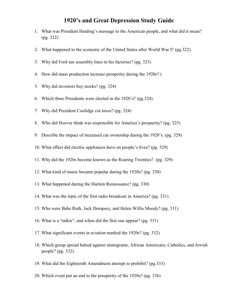 1920 s And Great Depression Study Guide What Was President 1920 s And Great Depression Study Guide What Was President