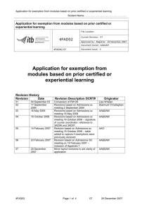 Application for exemption from modules based on prior certified or