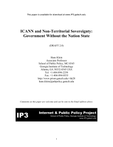 ICANN and Non-Territorial Sovereignty