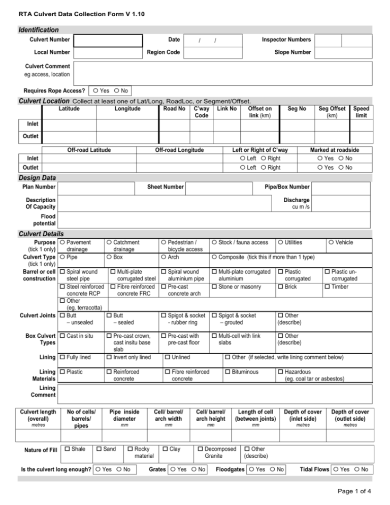 Culvert Data Collection Form