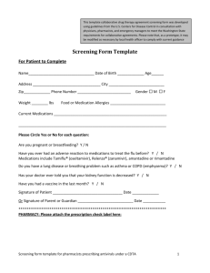 Screening form for Pharmacist prescribing of antivirals for treatment
