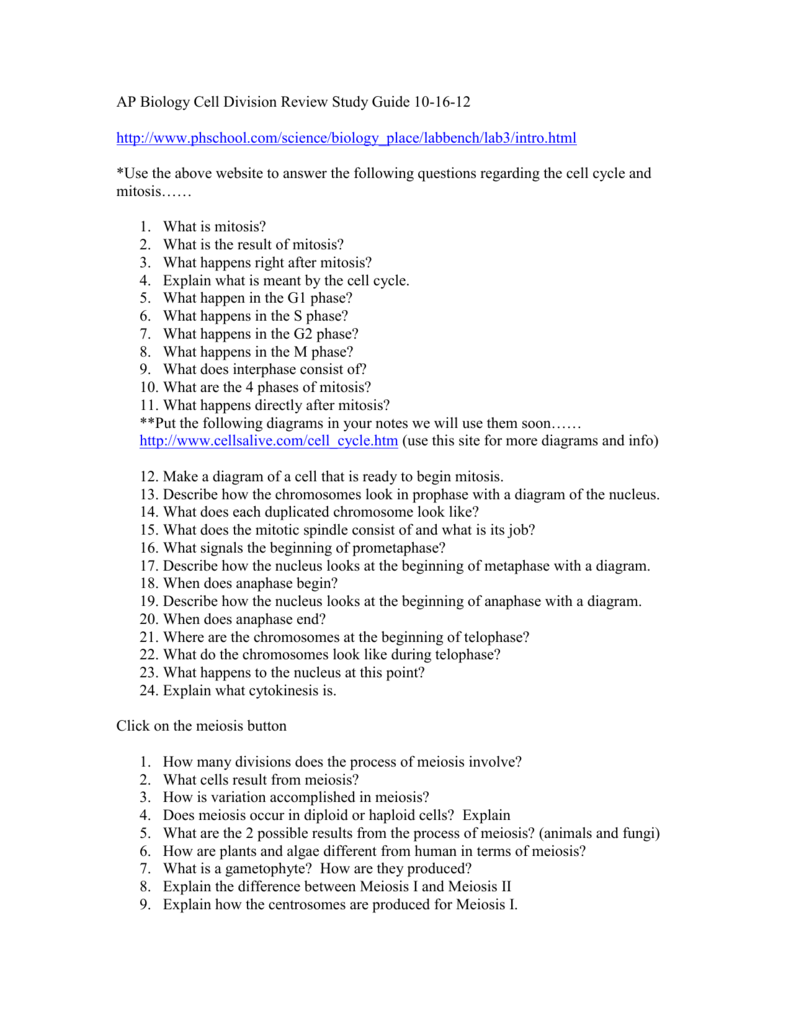 Biology Cell Division Guided Learning Worksheet 3-1-04