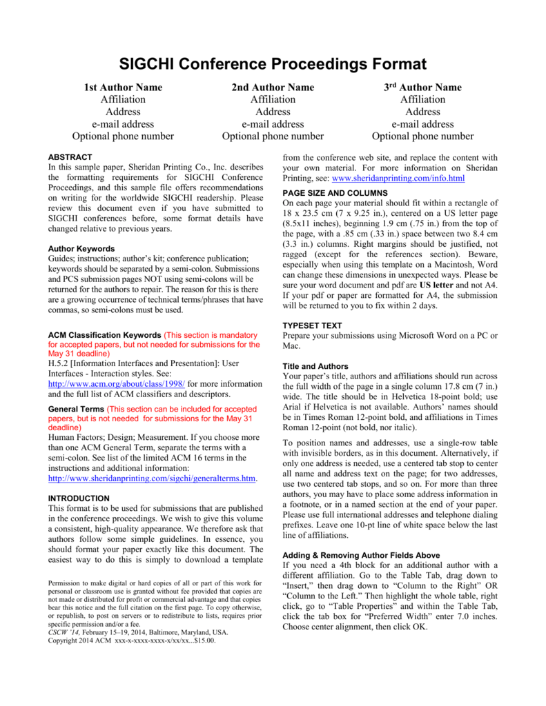 SIGCHI Conference Paper Format