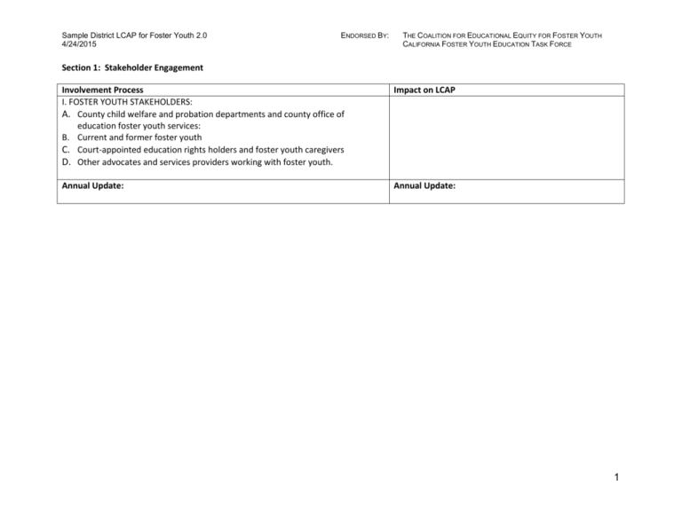 Sample District LCAP for Foster Youth