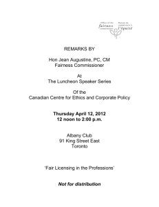 Fair Licensing in the Professions Remarks by Hon. Jean Augustine