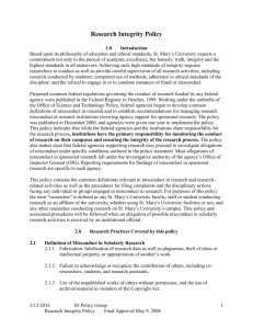 Research Integrity Policy 1.0 Introduction Based upon its philosophy