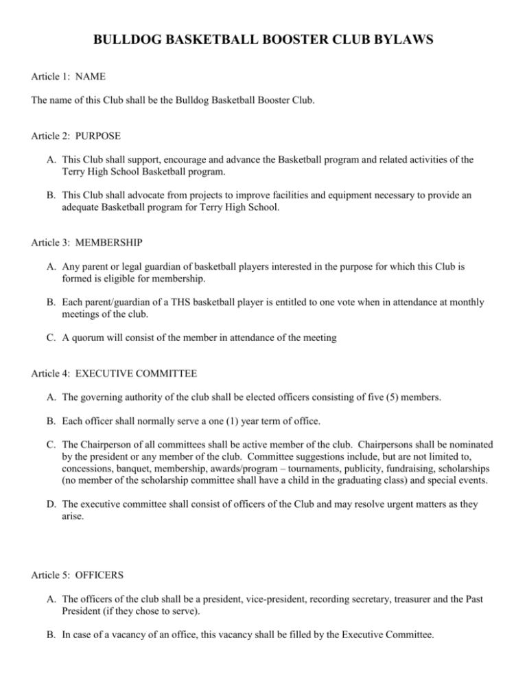 Booster Club Bylaws Template