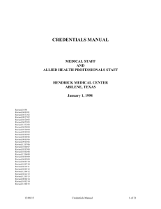 Credentials Manual - Hendrick Health System