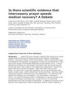 Is there scientific evidence that intercessory prayer speeds medical