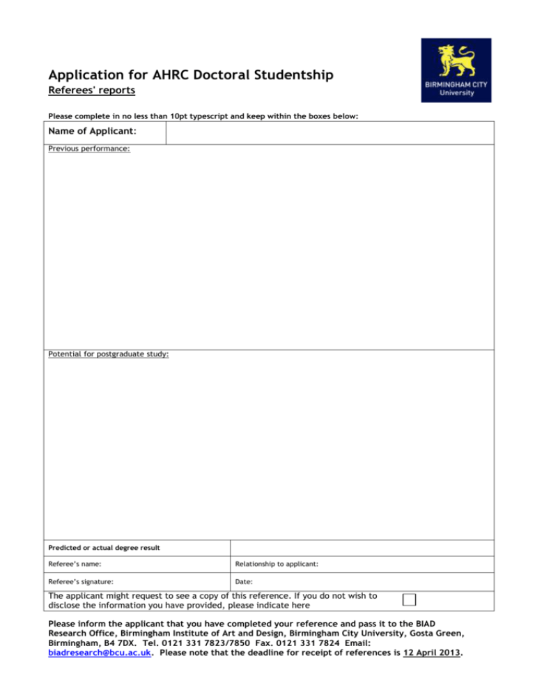 Application Form  Birmingham City University