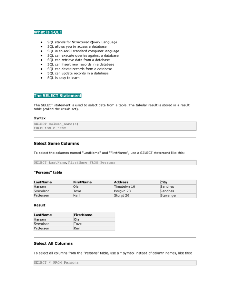 What Is SQL Faculty Personal Homepage