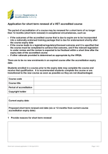 Application for short term renewal of a VET accredited course (doc