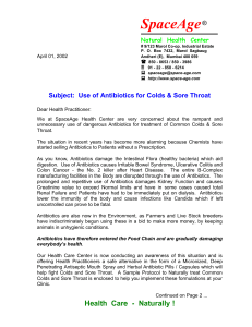 Subject: Use of Antibiotics for Colds & Sore Throat - Space