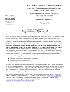 Memo on school entry immunization requirements for recent