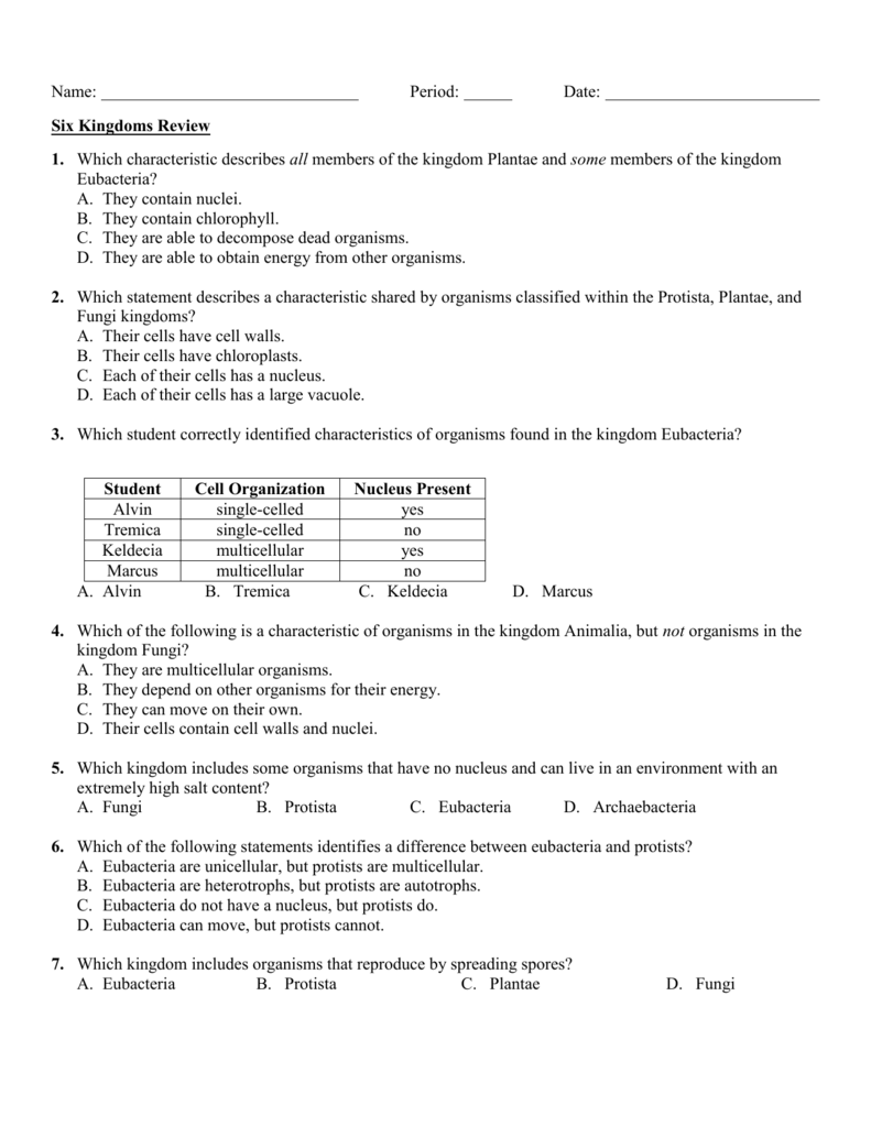 Archaebacteria Characteristics Chart