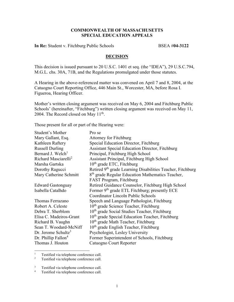 Bsea Decision Independent Educational >> Special Education Appeals Bsea 04 3122 Bsea Decision Independent Educational >> Special Education Appeals Bsea 04 3122