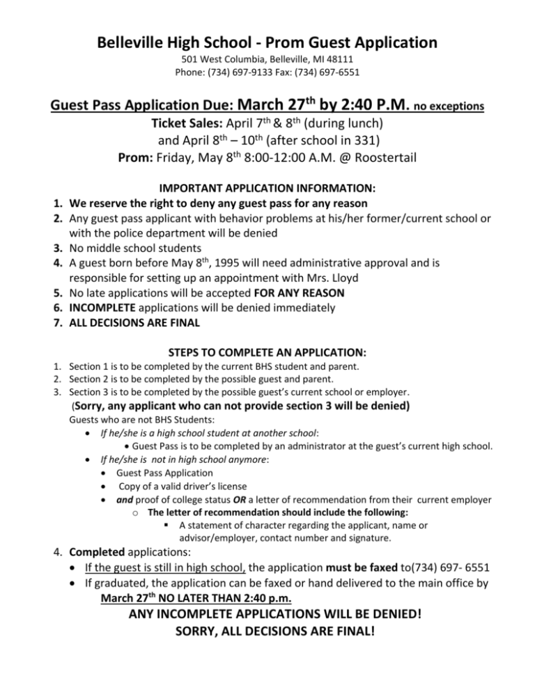 Prom Guest Application Van Buren Public Schools