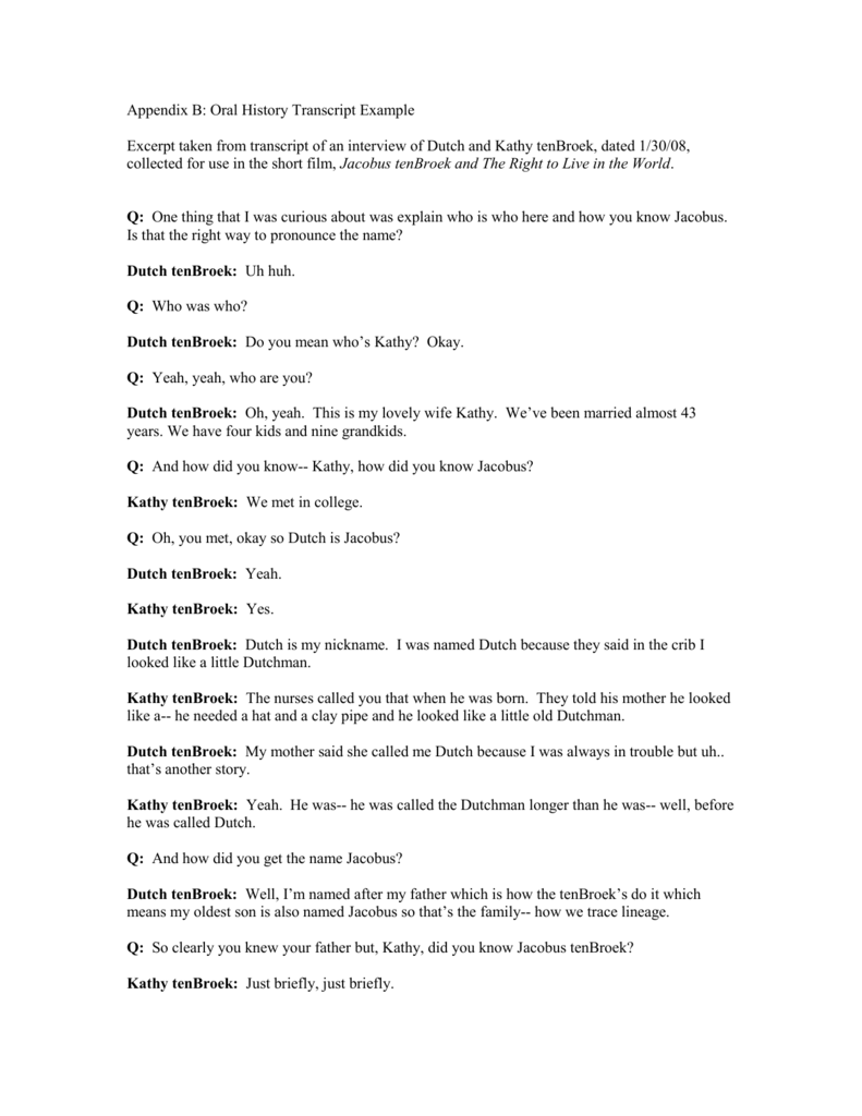 transcript example appendix oral history interview