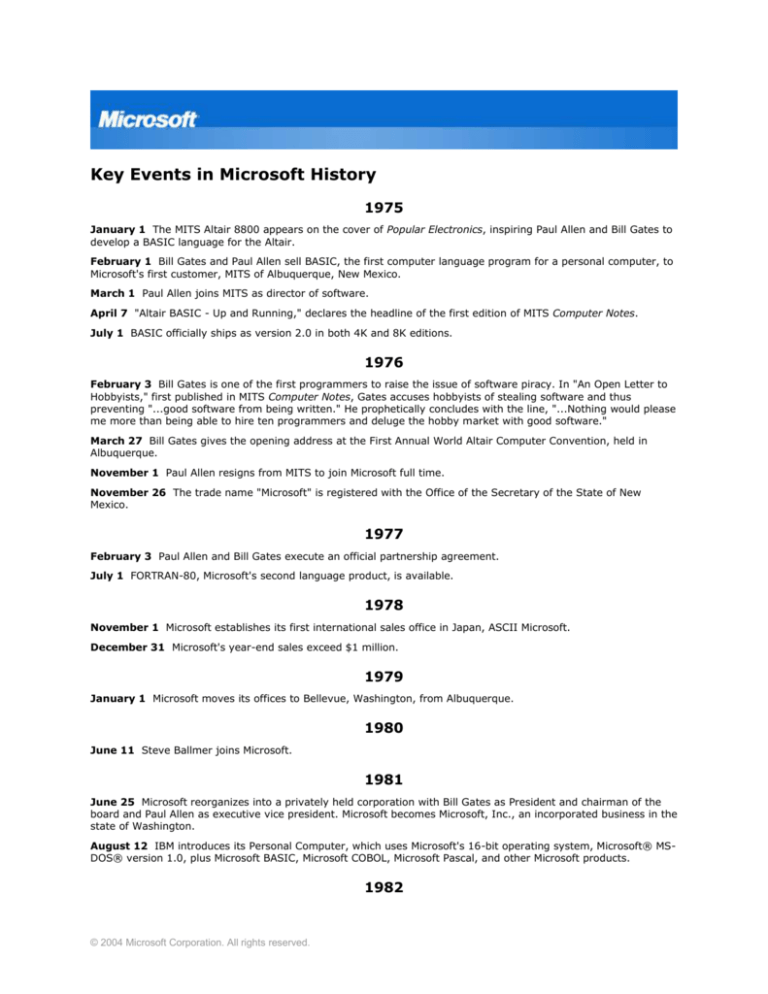 Key Events In Microsoft History