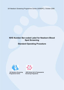 NHS number bar-coded label for newborn blood spot