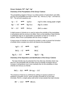 Group I Analysis: Pb2+, Hg22+, Ag+ Chemistry of the Precipitation of