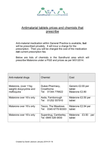 Antimalarial tablets prices and chemists that prescribe