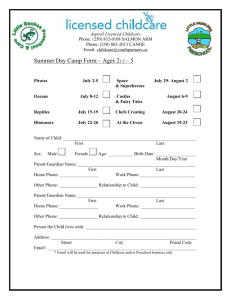 2013 Preschool summer camps Registration Form Ages 2.5-5yrs