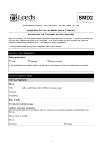 SMD2 Scrap Metal collectors Licence Form