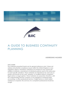 Business Continuity Planning – Addressing Hazards
