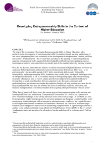 Developing Entrepreneurship Skills in the Context of Higher Education