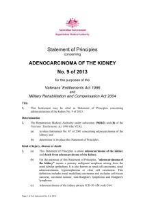 Statement of Principles 9 of 2013 adenocarcinoma of the kidney
