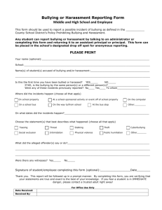 Bullying or Harassment Complaint Reporting Form (example 1)