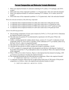 Percent Composition and Molecular Formula Worksheet