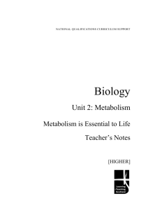 Metabolism is Essential to Life (Teacher`s notes)