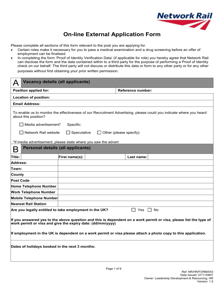 On line External Application Form