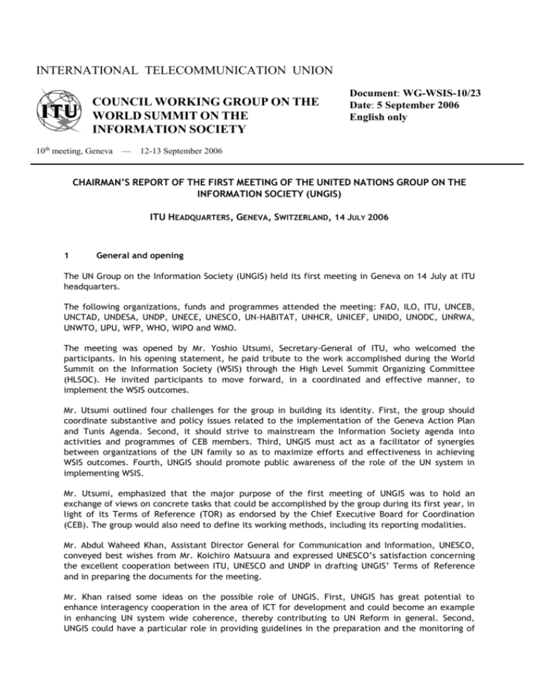 chairman`s report of the first meeting of the united nations