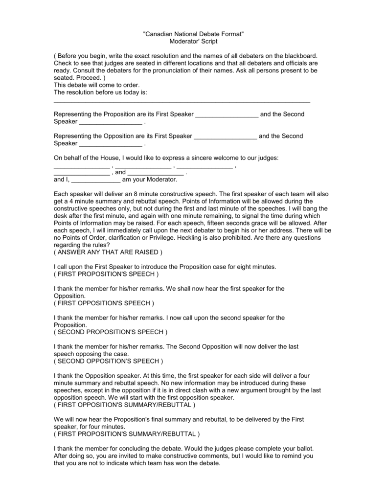 Canadian National Debate Format"